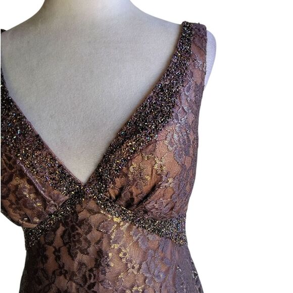 Vintage Y2K Nikki Kiki Livas Deep Mauve Lace Beaded Neckline Babydoll Gown Sz 6 - Picture 2 of 8